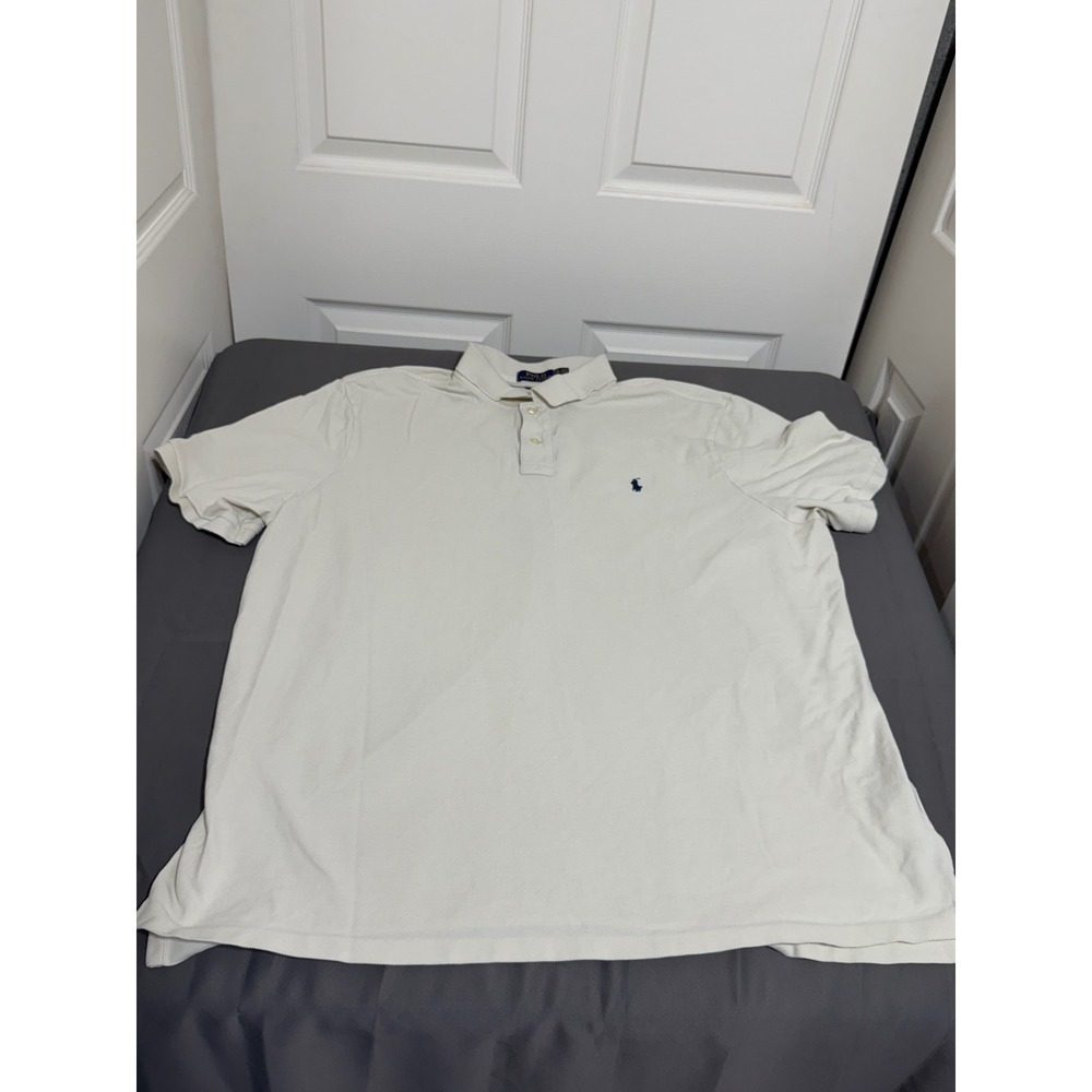 Polo Ralph Lauren Mens XXL Classic Fit Short Sleeve Pique Polo Shirt Cream White